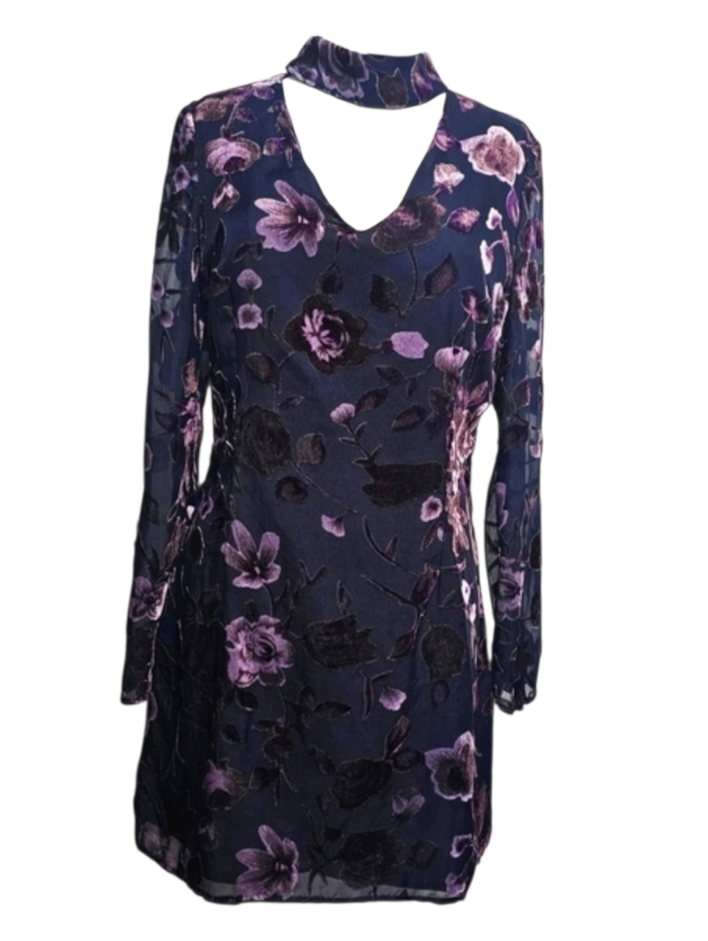 Missguided Floral Velvet Burnout Sheer Sleeves Whimsigoth Mini Dress 6
